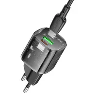 СЗУ Borofone BN17 Sunlight PD20W+QC3.0 (1USB-A/1C) + кабель Type-C to Type-C Transparent black