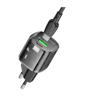 СЗУ Borofone BN17 Sunlight PD20W+QC3.0 (1USB-A/1C) + кабель Type-C to Type-C Transparent black