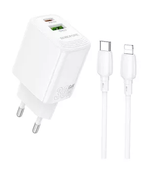 СЗУ Borofone BN29 Fuente PD30W+QC3.0 (1USB-A/1C) + кабель Type-C to Lightning White