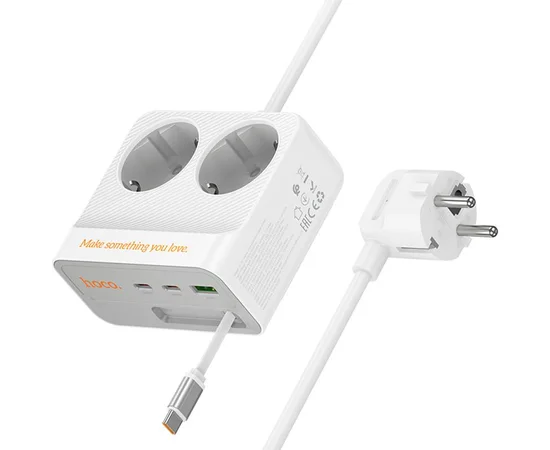 Удлинитель Hoco AC28 Descanso (PD45W/1C/3A/2xSocket) (2m) White