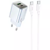 СЗУ Hoco N46 Glorious PD20W+QC3.0 (1USB-A/1C) + Type-C to Type-C Blue