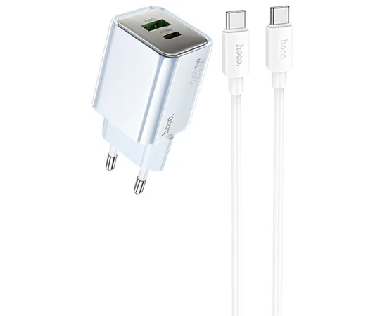 СЗУ Hoco N46 Glorious PD20W+QC3.0 (1USB-A/1C) + Type-C to Type-C Blue