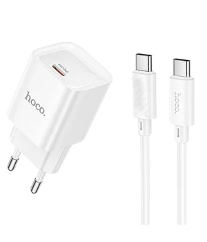 СЗУ Hoco C146A Charm PD20W (1USB-C) + кабель Type-C to Type-C White