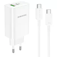 СЗУ Borofone BN10 Sunlight PD65W (1USB-A/1C) + кабель Type-C to Type-C White