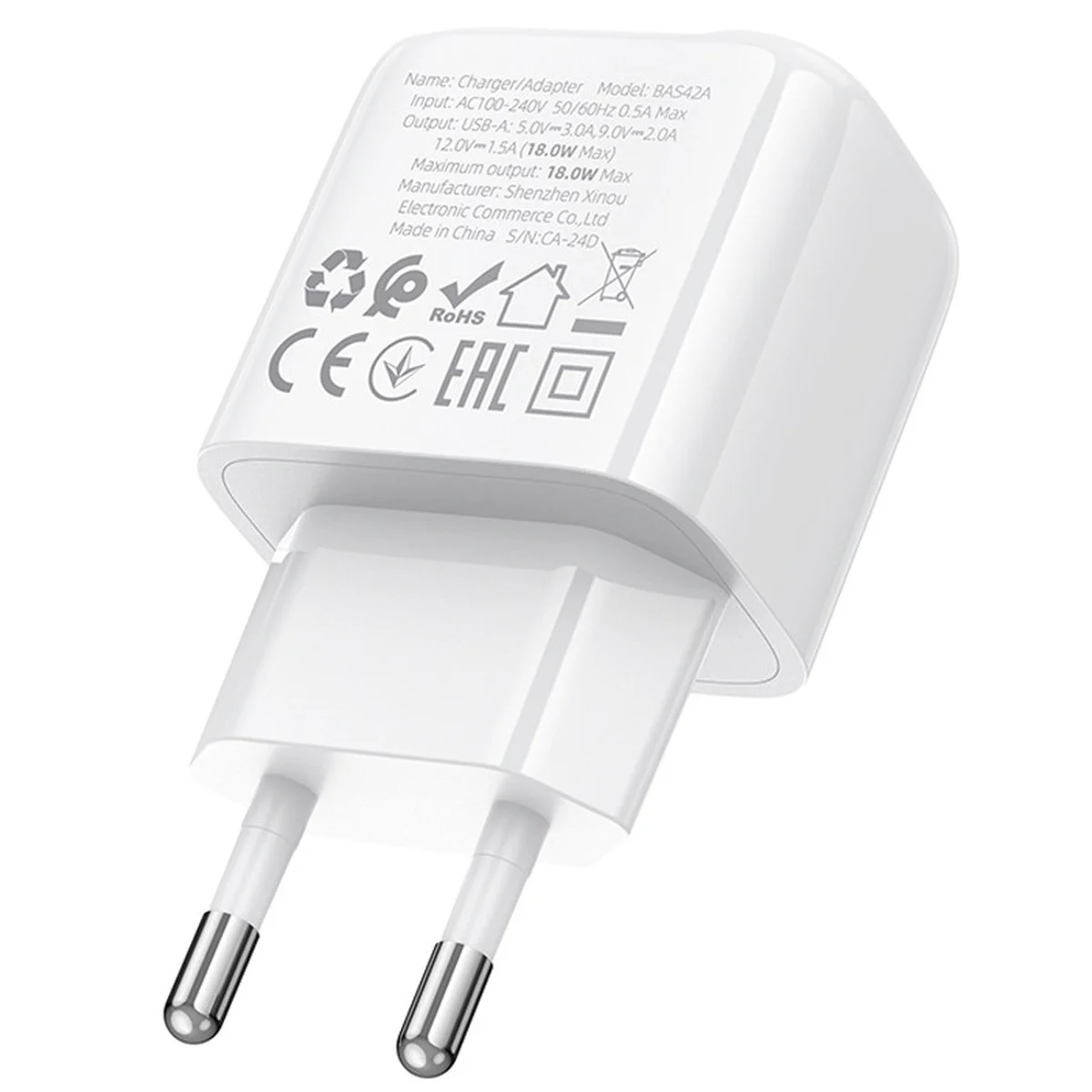 СЗУ Borofone BAS42A Potential QC3.0 (1USB-A) White