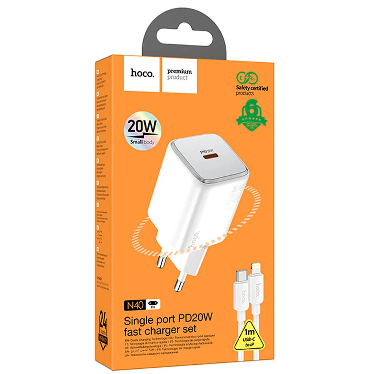 СЗУ Hoco N40 Mighty 1C PD20W + Type to Lightning White