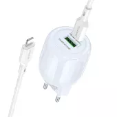 СЗУ Borofone BA93A Lustrous PD20W+QC3.0 (1USB-A/1C) + кабель Type-C to Lightning Blue