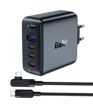 СЗУ Acefast A37 PD100W+QC3.0 GaN (1USB-A/3C) + кабель Type-C to Type-C 2m Black