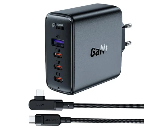 СЗУ Acefast A37 PD100W+QC3.0 GaN (1USB-A/3C) + кабель Type-C to Type-C 2m Black