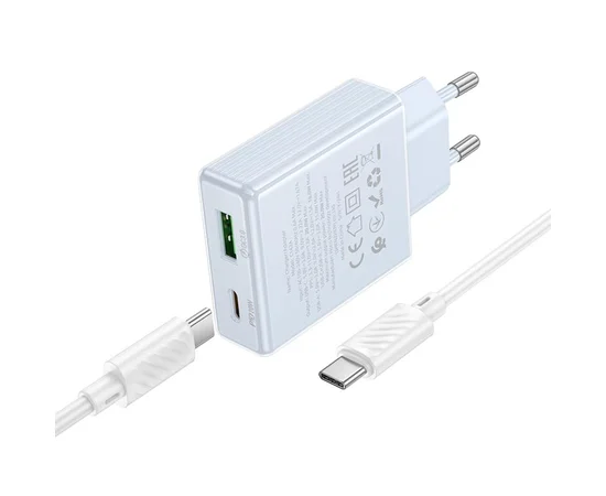 СЗУ Hoco C142A Direct PD20W+QC3.0 (1USB-A/1C) + кабель Type-C to Type-C Blue