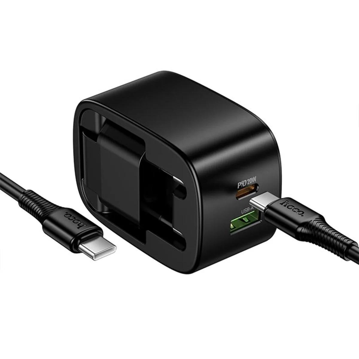 СЗУ Hoco CS102A Folding PD30W+QC3.0 (1USB-A/1C) + кабель Type-C to Type-C Black