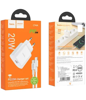 СЗУ Hoco C94A Metro PD20W (1C) + Type-C to Type-C White