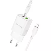 СЗУ Borofone BN14 Royal PD30W+QC3.0 (1USB-A/1C) + кабель Type-C to Lightning White