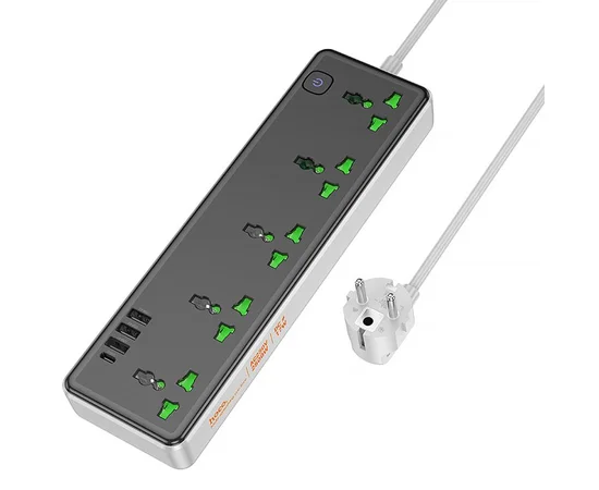 Удлинитель Hoco AC13A Safety Socket (3USB-A/1C/5xSocket) (1.5m) Black