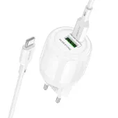 СЗУ Borofone BA93A Lustrous PD20W+QC3.0 (1USB-A/1C) + кабель Type-C to Type-C White