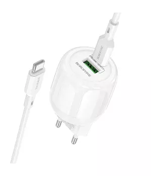 СЗУ Borofone BA93A Lustrous PD20W+QC3.0 (1USB-A/1C) + кабель Type-C to Type-C White