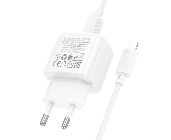 СЗУ Hoco CS51A Surplus (2USB-A) + кабель USB to Lightning White