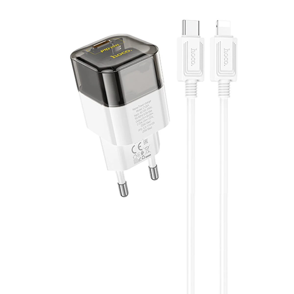 СЗУ Hoco C125A Transparent 1C PD20W + Type-C to Lightning Transparent black