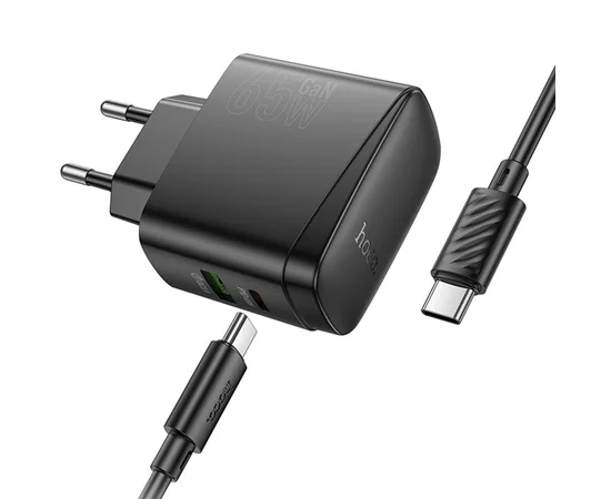 СЗУ Hoco CS63A Bright PD65W (1USB-A/1C) + кабель Type-C to Type-C Black