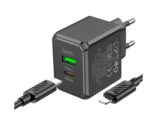 СЗУ Hoco CS14A PD20W+QC3.0 (1USB-A/1C) + Type-C to Lightning Black