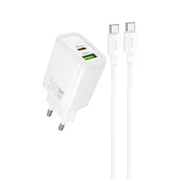 СЗУ Hoco N63 Gentle PD30W+QC3.0 (1USB-A/1C) + кабель Type-C to Type-C White