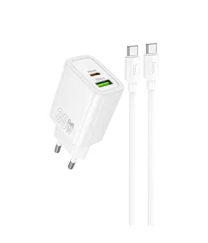 СЗУ Hoco N63 Gentle PD30W+QC3.0 (1USB-A/1C) + кабель Type-C to Type-C White