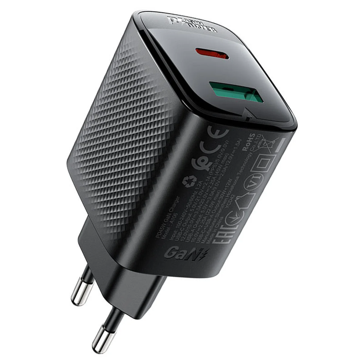СЗУ Acefast A106 GaN PD45W (1USB-A/1C) Black