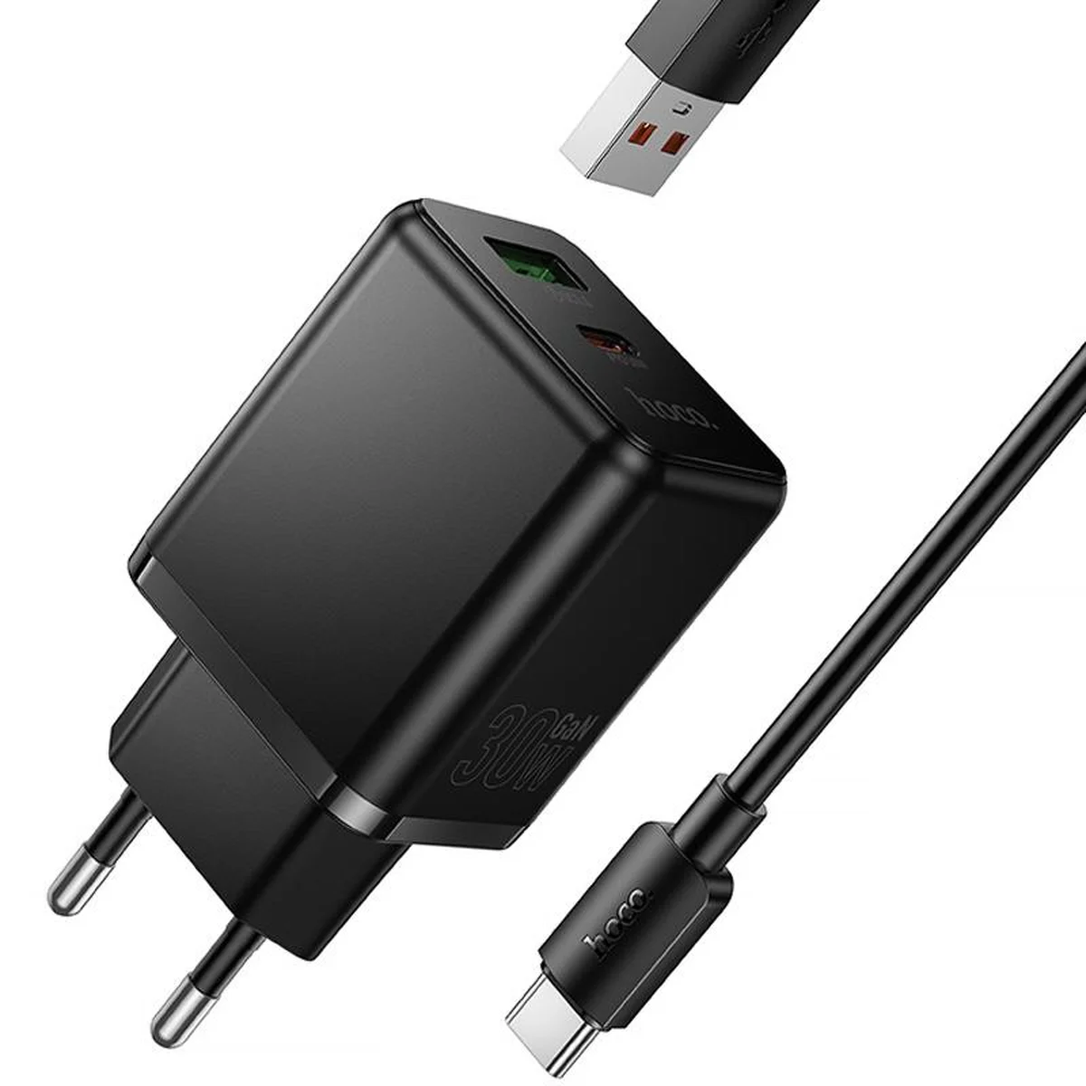 СЗУ Hoco C157A Smart PD30W+QC3.0 (1USB-A/1C) + кабель USB to Type-C Black