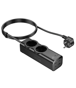 Подовжувач Hoco NS10 Wisdom 2-position PD67W (1USB-A/3C/2Socket) (2m) Black