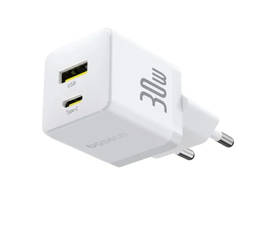 СЗУ Baseus Palm Fast Charger 30W (1USB-A/1C) + кабель Type-C to Type-C (P1011160A) Moon White