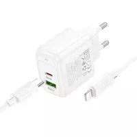 СЗУ Hoco CS55A Surplus PD30W+QC3.0 (1USB-A/1C) + кабель Type-C to Lightning White