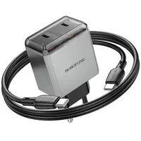 СЗУ Borofone BN21 Lena PD40W+QC3.0 (2USB-C) + кабель Type-C to Type-C Metal gray
