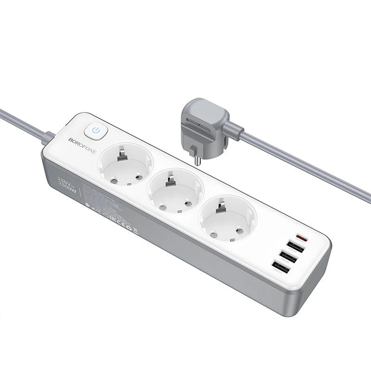 Удлинитель Borofone BAC9 Power PD20W (3USB-A/1C/3xSocket) (2m) White