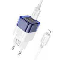 СЗУ Hoco C125A Transparent 1C PD20W + Type-C to Lightning Transparent blue