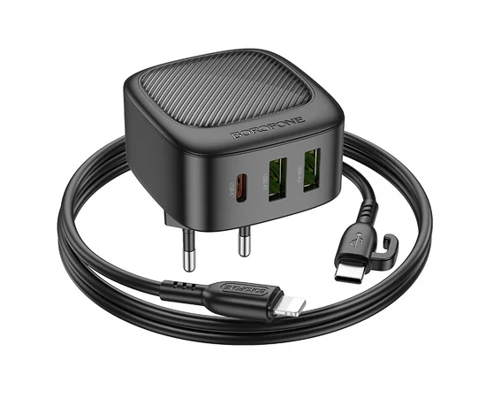 СЗУ Borofone BAS23A Lucky PD30W (1C2A) + Type-C to Lightning Black