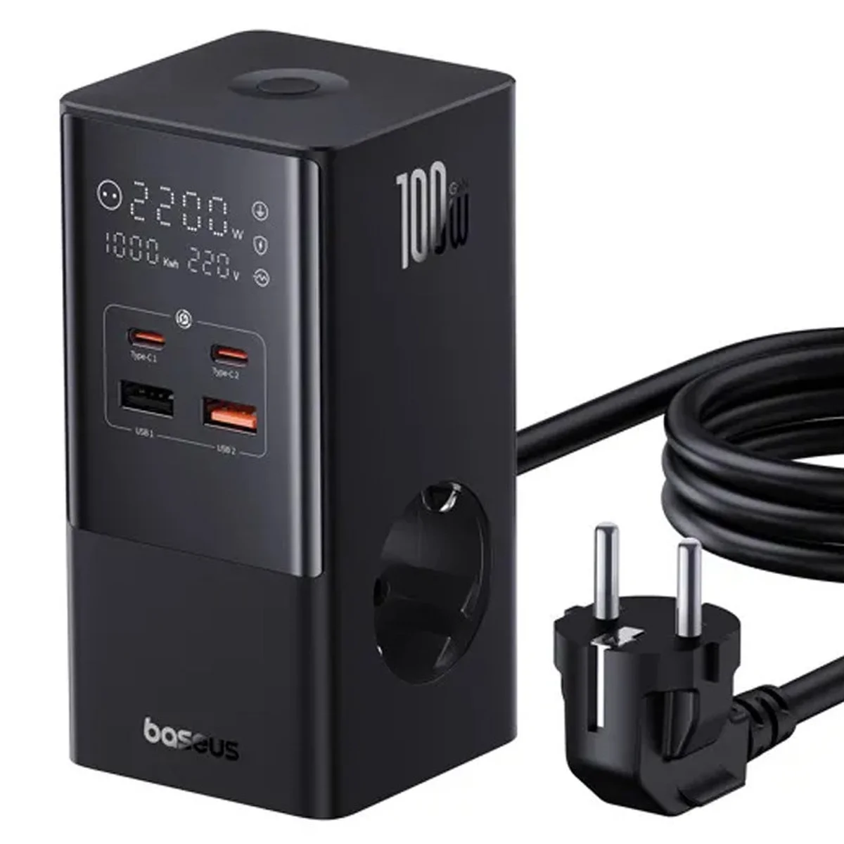 СЗУ Baseus PowerCombo PowerStrip 100W (2USB-A/2C/2Socket) (1.5m) (E00023609113-00) Cluster Black