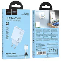 СЗУ Hoco C142A Direct PD20W+QC3.0 (1USB-A/1C) + кабель Type-C to Lightning Blue
