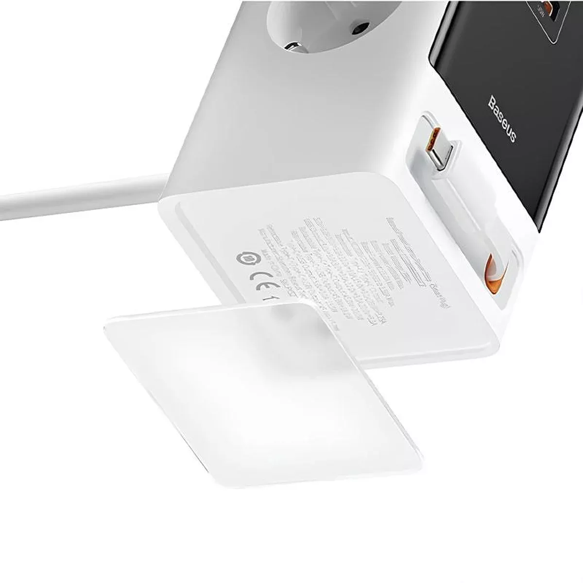 СЗУ Baseus OS PowerCombo Digital PowerStrip+Retractable-C 65W (1USB-A/1C/2Socket) (1.5m) (PSLR000) Glacier White