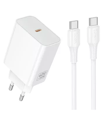 СЗУ Hoco C162A Source PD40W (1USB-C) + кабель Type-C to Type-C White