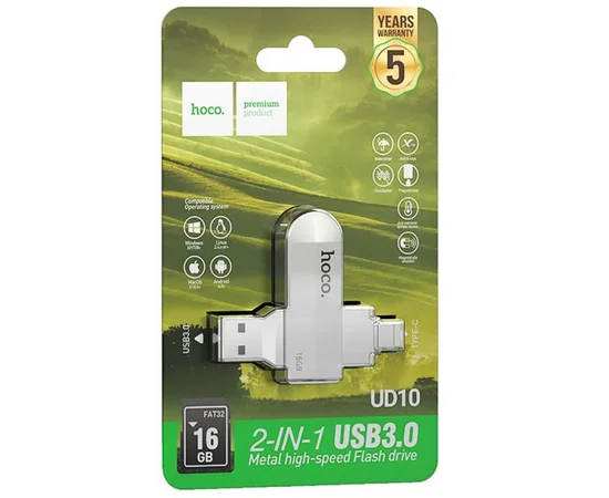 Флеш-накопичувач Hoco UD10 Metal Flash 2in1 USB 3.0/Type-C - 16GB Gray