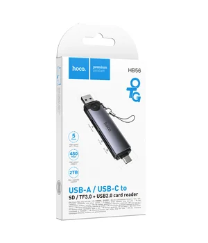 Картридер Hoco HB56 Victory 5in1 Type-C/USB2.0 to SD/TF3.0 + USB 2.0 Metal gray