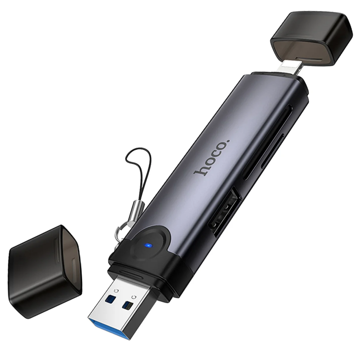 Картридер Hoco HB56A Victory 5in1 Lightning/USB2.0 to SD/TF3.0 + USB 2.0 Metal gray