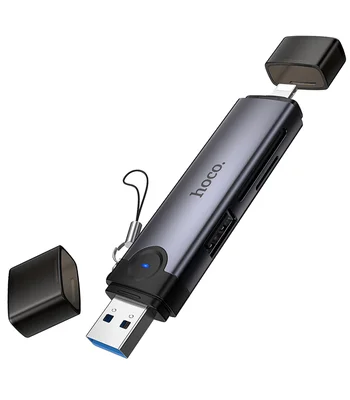 Картридер Hoco HB56A Victory 5in1 Lightning/USB2.0 to SD/TF3.0 + USB 2.0 Metal gray