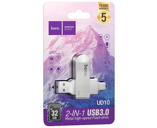 Флеш-накопитель Hoco UD10 Metal Flash 2in1 USB 3.0/Type-C - 32GB Gray