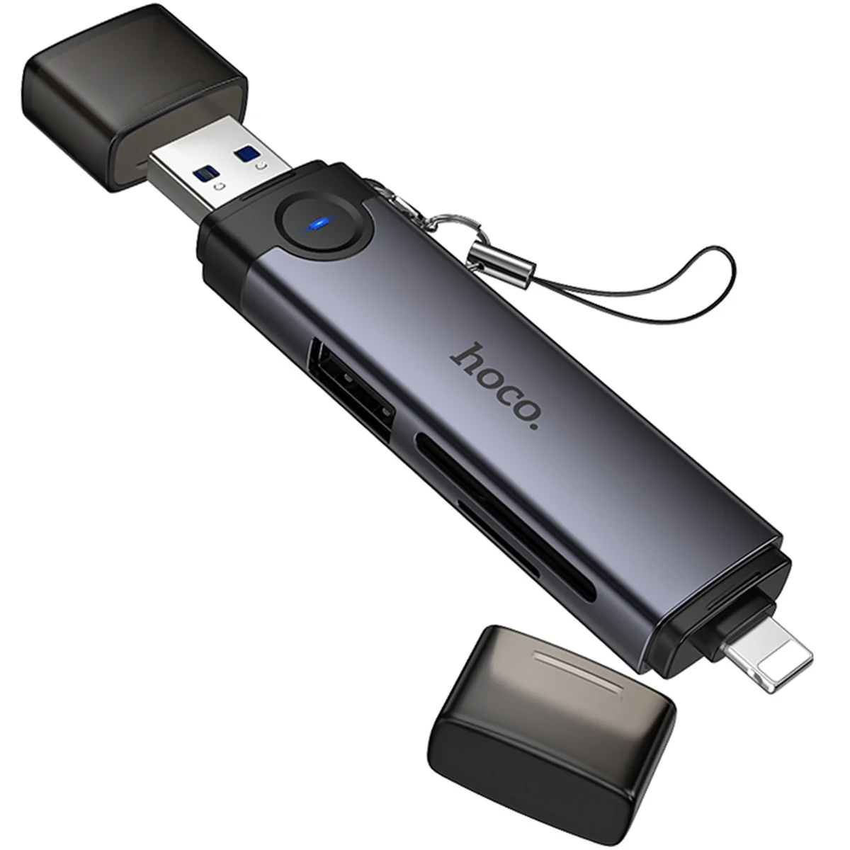 Картридер Hoco HB56A Victory 5in1 Lightning/USB2.0 to SD/TF3.0 + USB 2.0 Metal gray