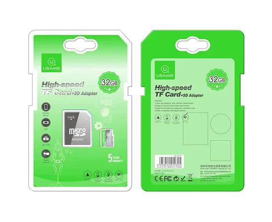 Карта пам'яті USAMS US-ZB118 TF High Speed Card 32 Gb + adapter Green
