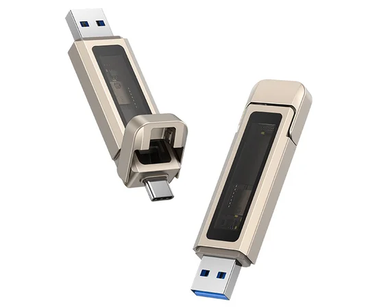 Флеш накопитель USAMS US-ZB274 USB3.2+Type-C GEN1 Dual Ports Aluminum Alloy 5G Flash Drive 128Gb Silver