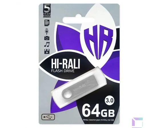 Флеш накопитель USB 3.0 Hi-Rali Shuttle 64 GB Серебряная серия Серебряный