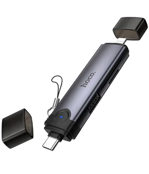 Картридер Hoco HB56B Victory 5in1 Type-C/Lightning to SD/TF3.0 + USB 2.0 Metal gray