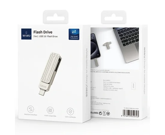 Флеш-драйв USB 3.0 Flash Drive WIWU Wi-FD001 3 in 1 32GB Silver